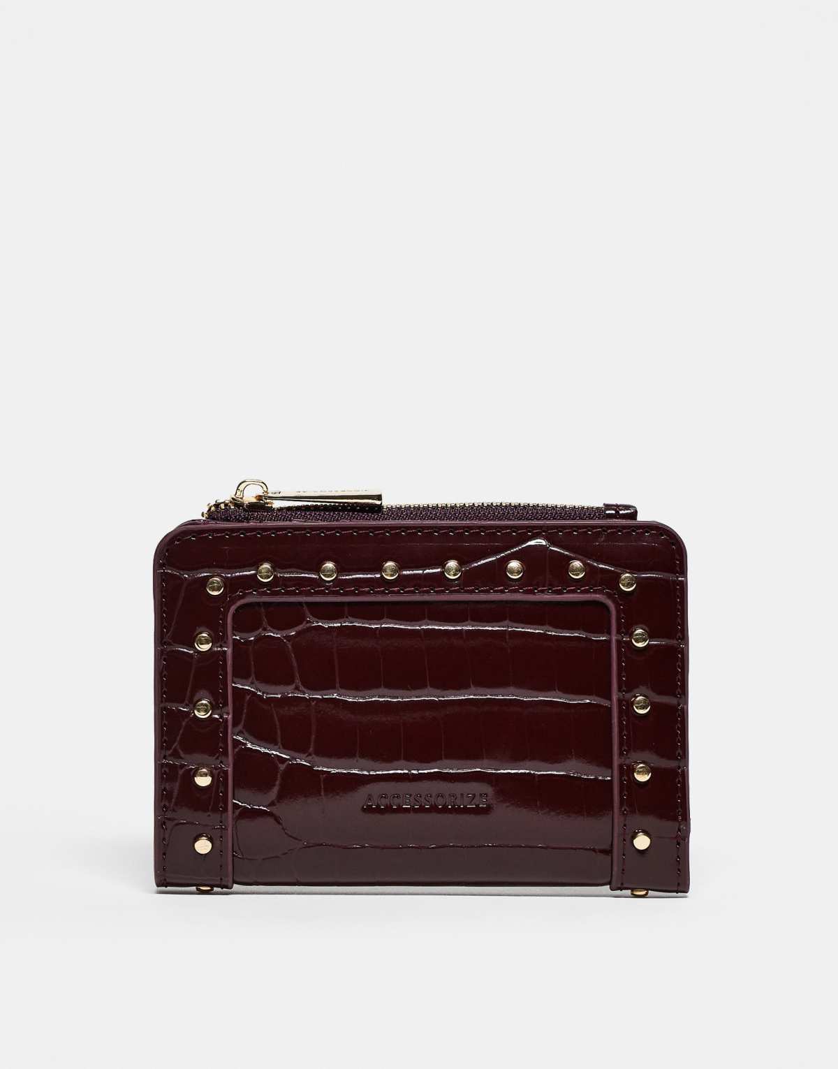 Accessorize faux croc patent stud purse in burgundy