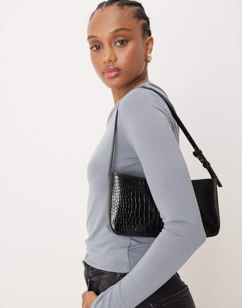 Accessorize faux croc shoulder bag in black - view 1
