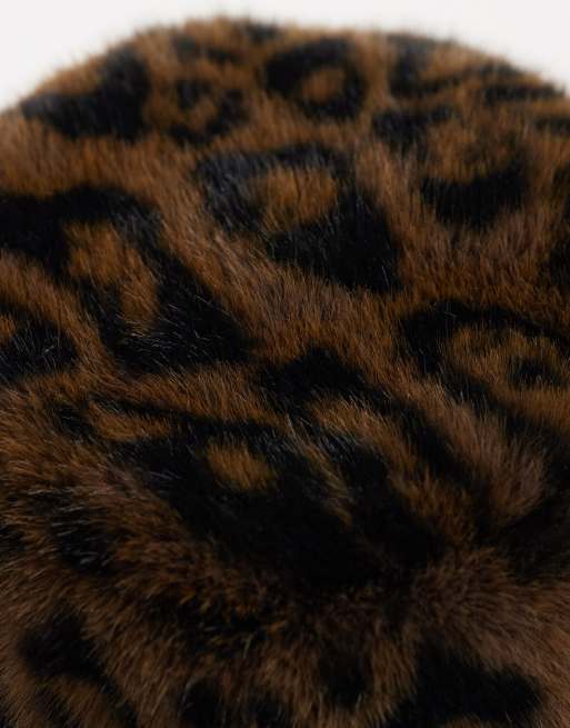 Accessorize faux fur bucket hat in leopard print, 2 of 3