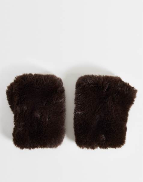 Accessorize faux fur cut off gloves in chocolate brown - view 1