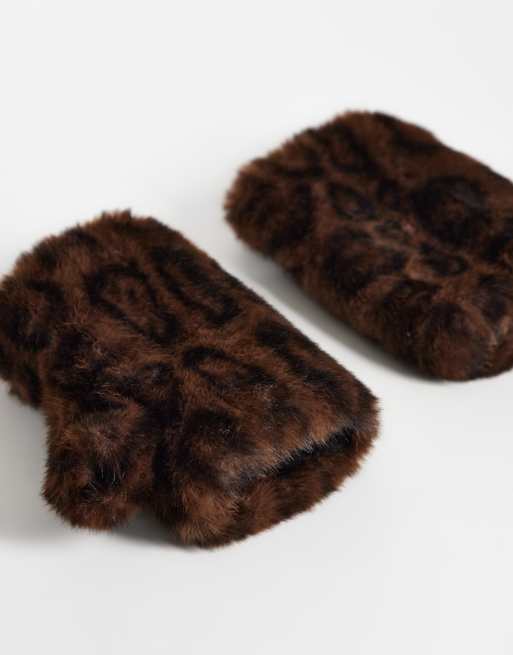 Accessorize faux fur cut off gloves in leopard print, 3 of 3