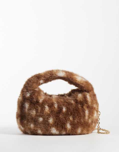 Accessorize faux fur grab bag in deer print - view 1
