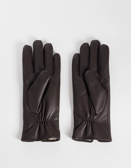 Accessorize faux fur lined leather gloves in chocolate brown, 3 of 3