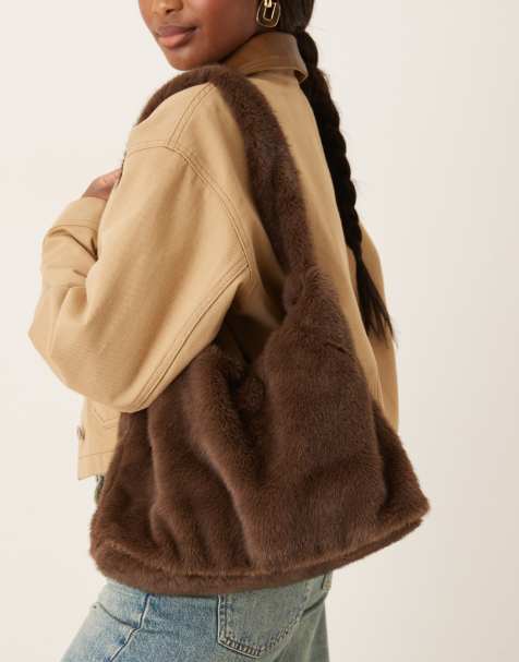 Accessorize faux fur shoulder bag in chocolate - view 1