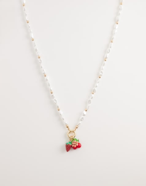 Accessorize faux pearl cluster cherry charm necklace in white - view 1