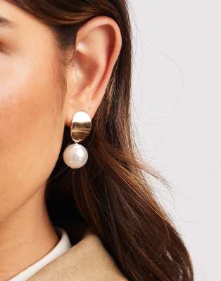 Accessorize faux pearl stud drop earrings in gold