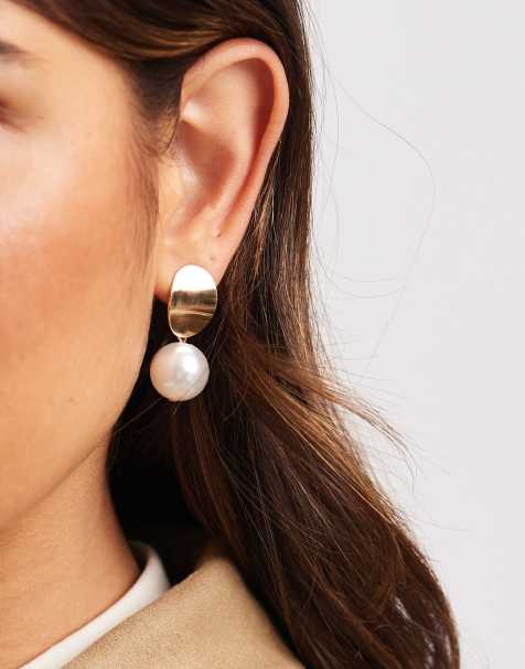Accessorize faux pearl stud drop earrings in gold - view 1