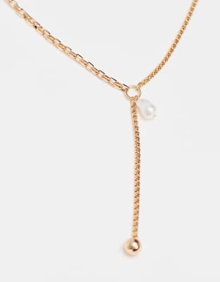 Accessorize Faux Pearl T-bar Collar Necklace In Gold