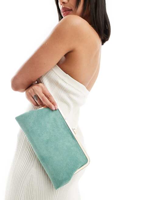 Accessorize faux suede clutch bag in green