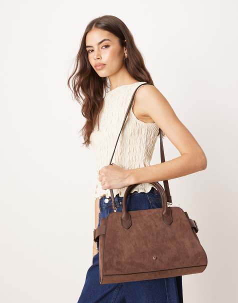 Accessorize faux suede handheld bag in brown - view 1