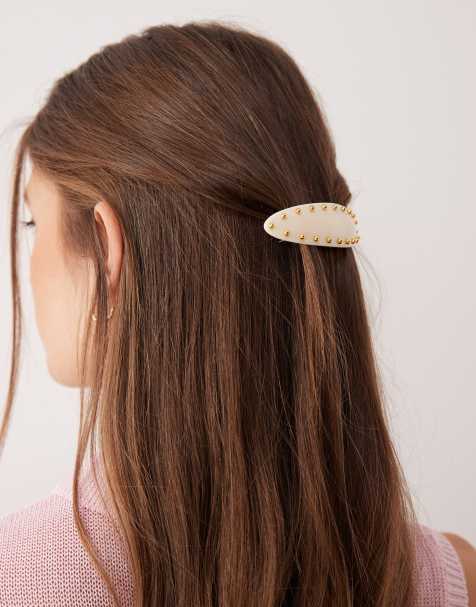 Accessorize - Fermaglio per capelli a barretta color crema con borchie - view 1