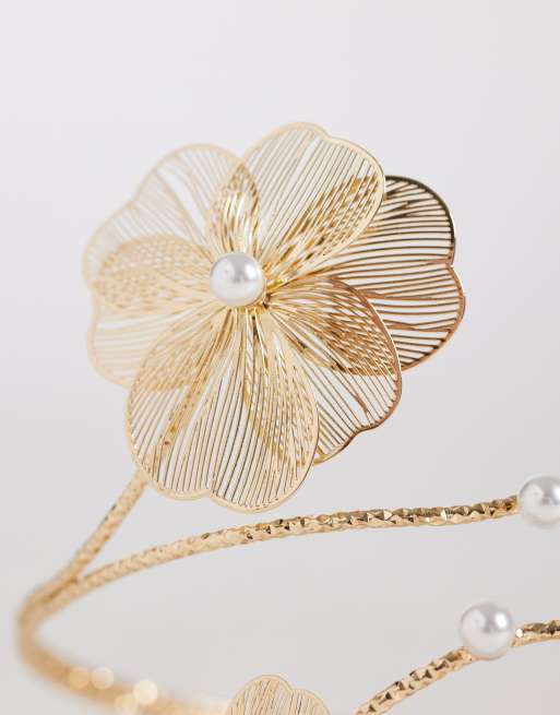 Accessorize filigree flower arm cuff in gold tone, 3 of 3