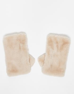 Accessorize - Fingerlose Fäustlinge aus Kunstpelz in Beige-Neutral