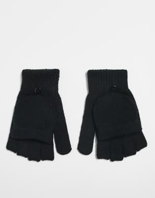 Accessorize - Fingerlose Handschuhe in Schwarz mit Fäustling-Klappe