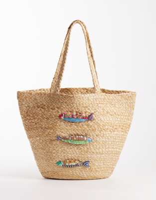 Accessorize fish beach basket shoulder bag in beige beige