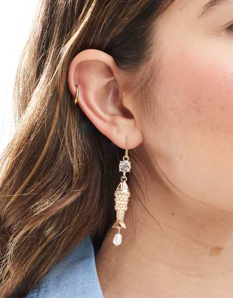 Accessorize fish charm drop earrings in gold - view 1