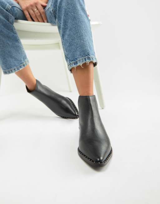 Accessorize Flat Leather Studded Trim Boot Asos