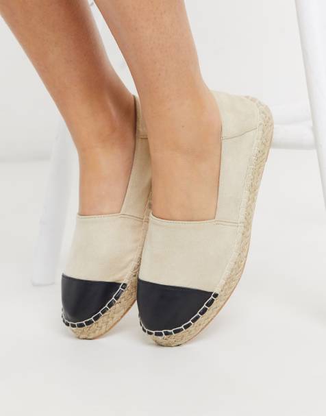 Accessorize flat toe cap espadrilles in beige and black - view 1