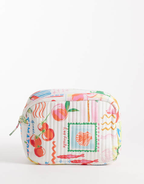 Accessorize – Flerfärgad, quiltad sminkväska med semestermönster - view 1
