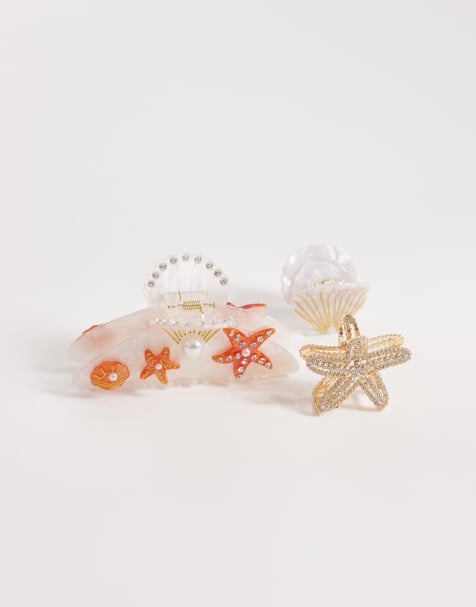 Accessorize – Flerfärgade hårklämmor med havsformade smyckesstenar, 3-pack - view 1