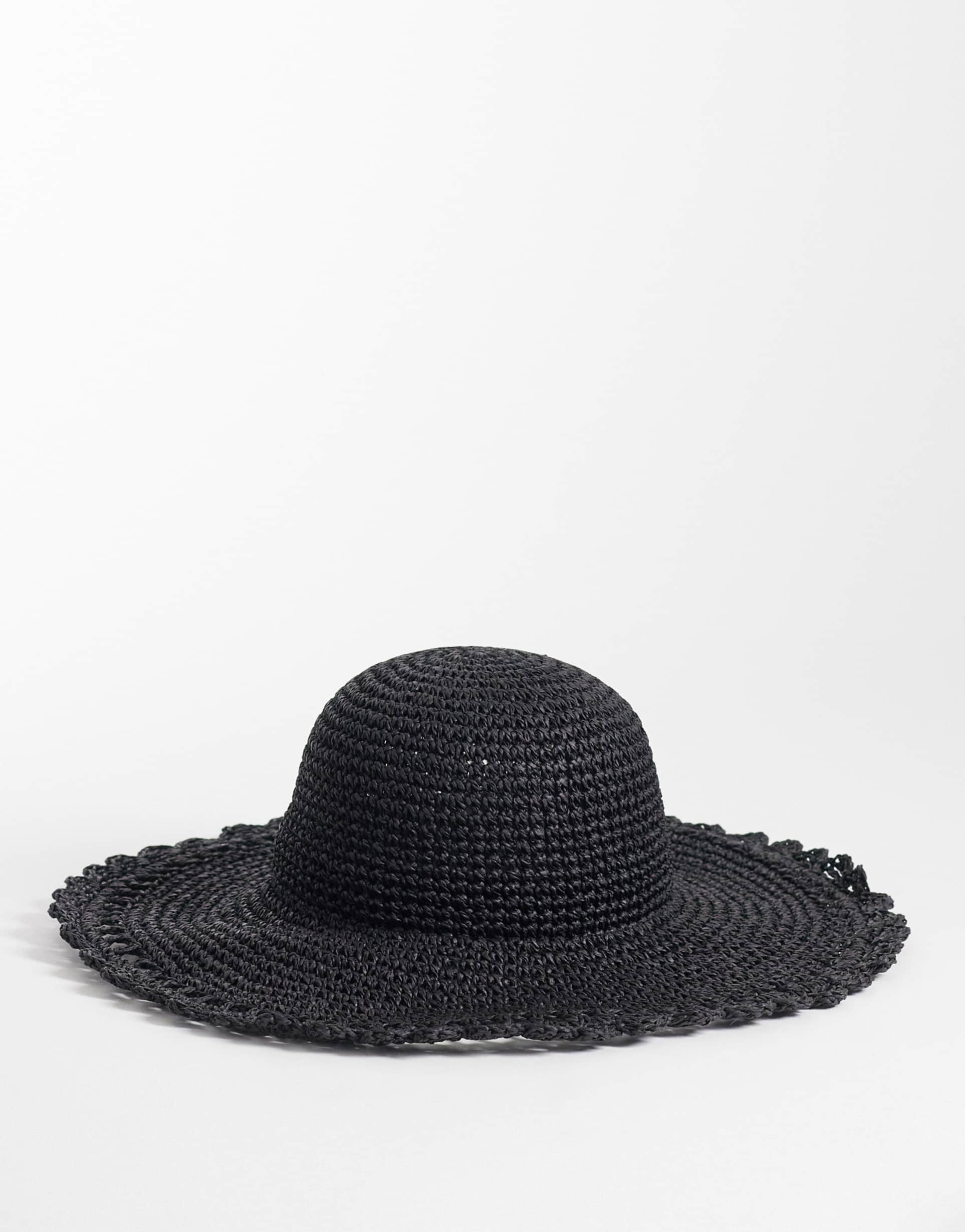 accessorize floppy edge straw hat in black