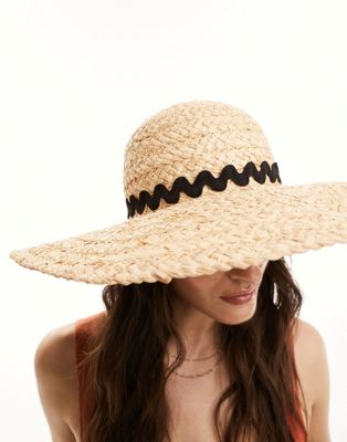 Accessorize floppy hat with trim detail in straw - ASOS Price Checker