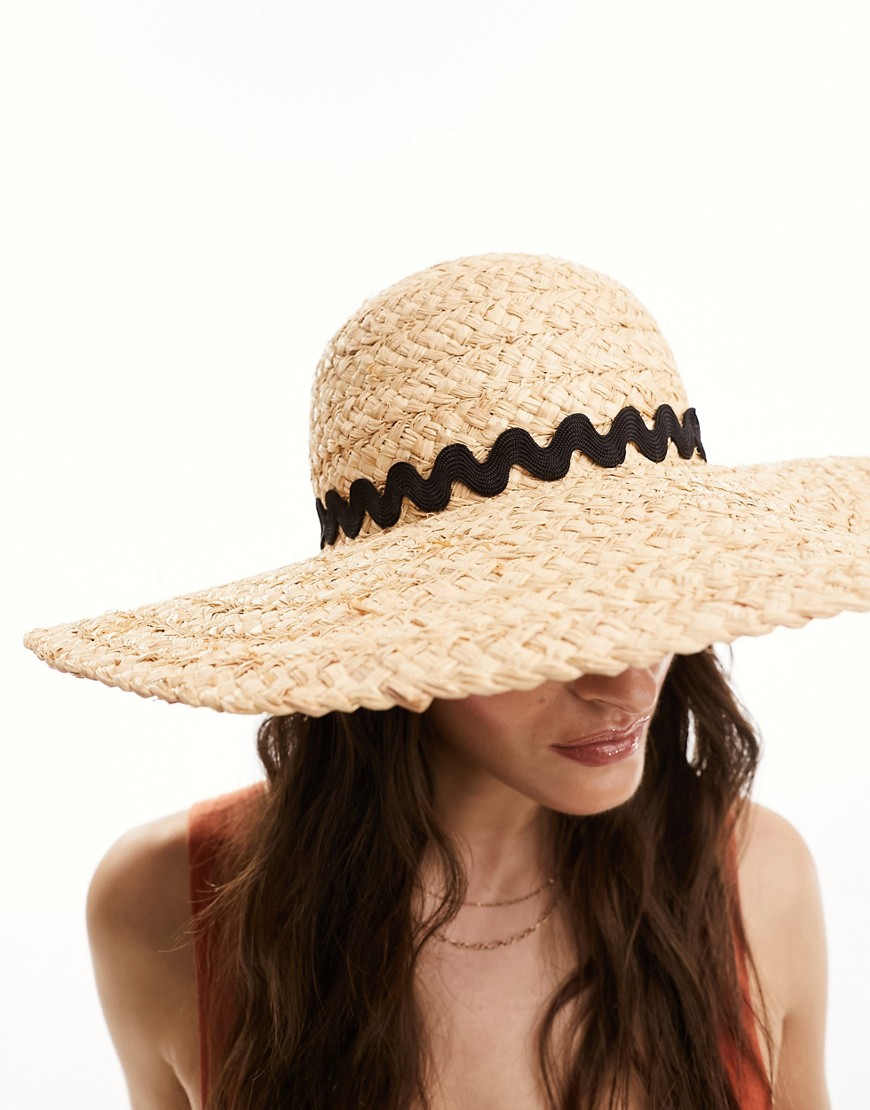 Accessorize floppy hat with trim detail in straw-Neutral