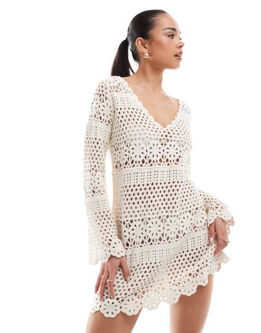 Accessorize floral crochet beach dress In cream