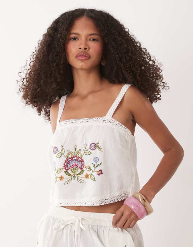 Accessorize floral embroidery cami top in white | ASOS