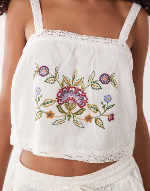 Accessorize floral embroidery cami top in white | ASOS