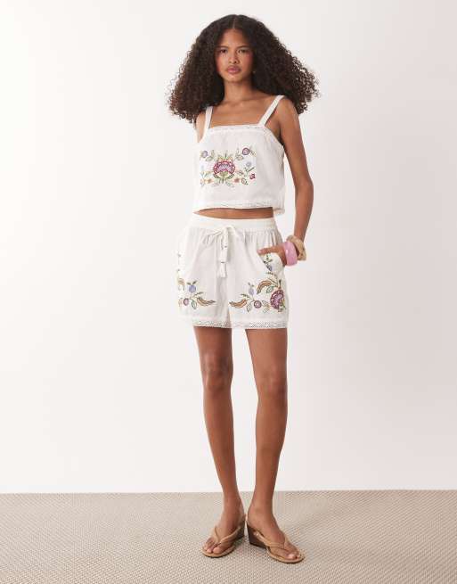 Accessorize floral embroidery cami top in white | ASOS