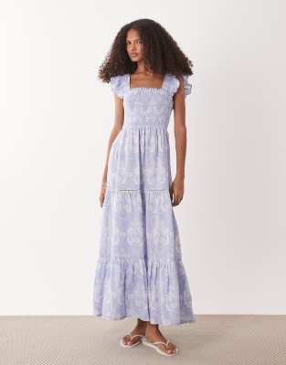 Accessorize floral print midi beach dress in navy blue light blue 18590₽