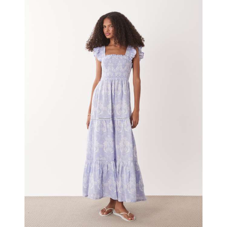 Accessorize floral print midi beach dress in navy blue | ASOS