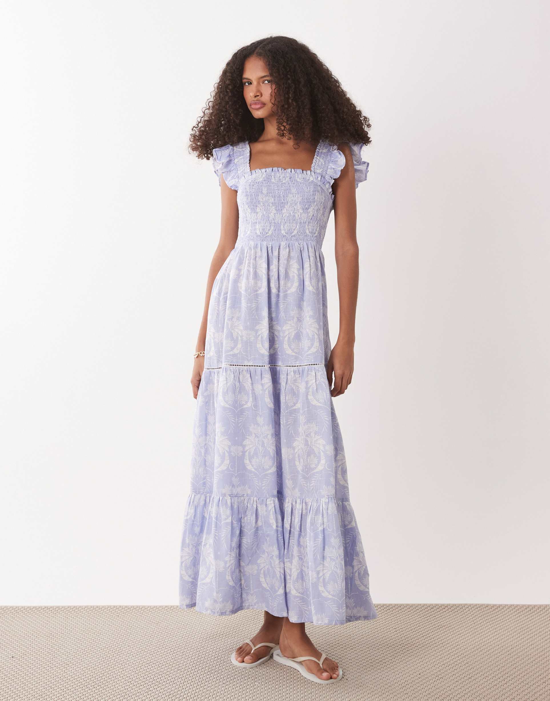 accessorize floral print midi beach dress in navy blue