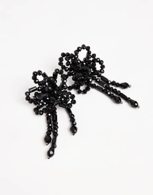 Accessorize flower beaded statement earrings in black, 2 of 3
