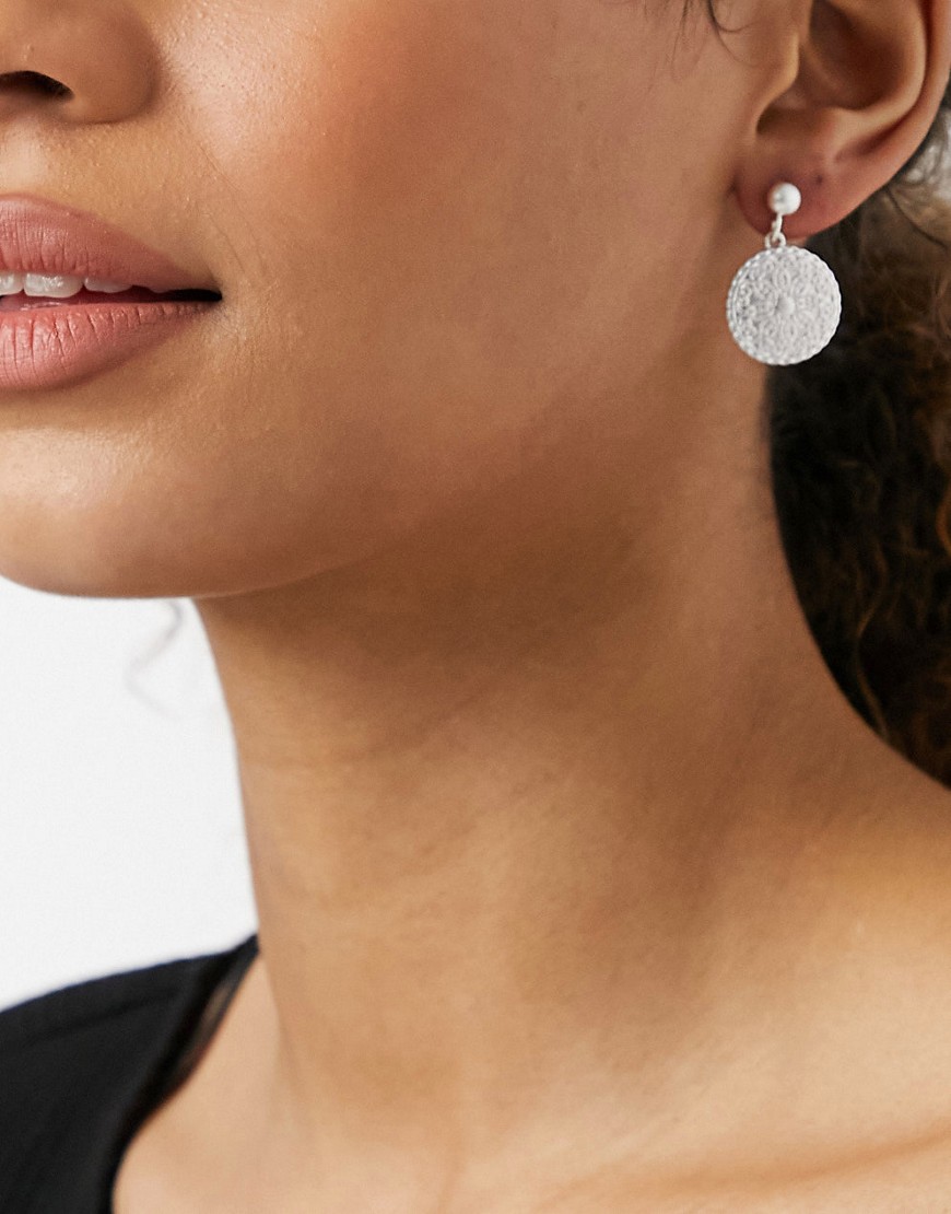 Accessorize flower coin drop earrings in silver