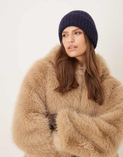 Accessorize fluffy beanie in navy, 2 of 3