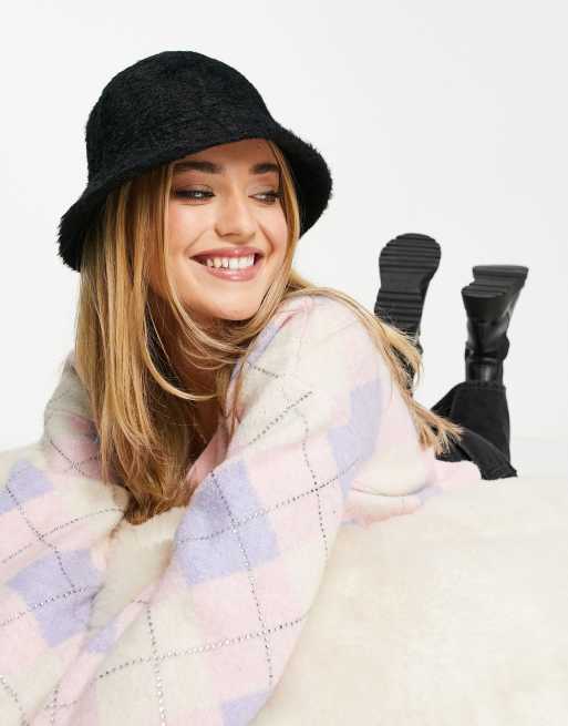 Accessorize fluffy bucket hat in black ASOS
