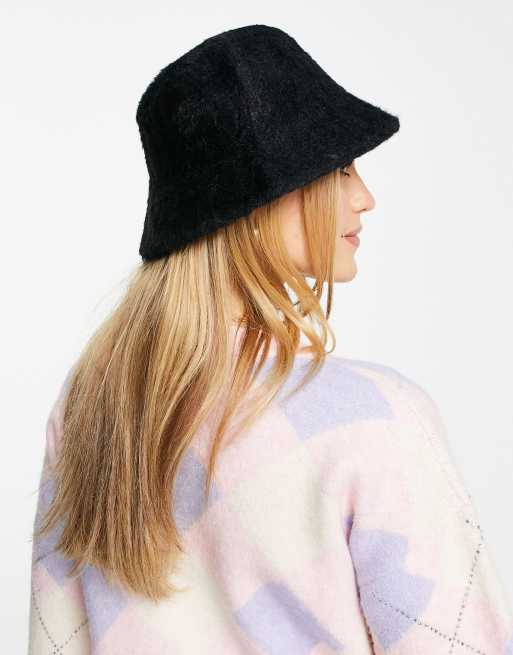 Black fluffy cheap bucket hat