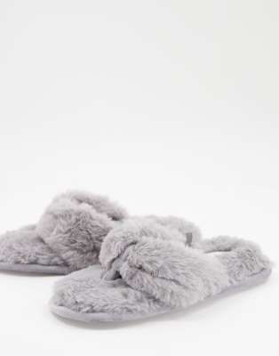 toe post fluffy flat slippers