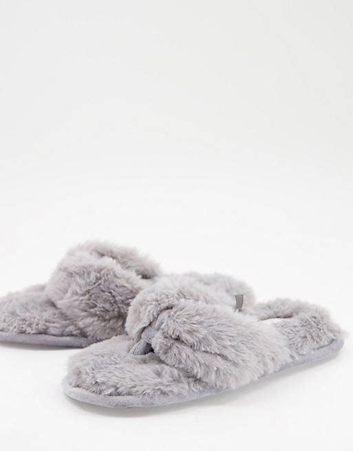 Accessorize fluffy flip flop slipper in grey | ASOS