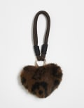 [Accessorize] Accessorize fluffy heart bag charm in leopard print-Multi No Size MULTI