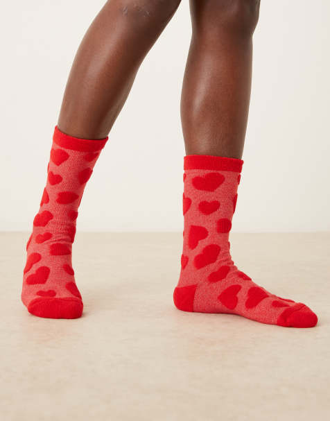 Accessorize fluffy heart socks in red - view 1