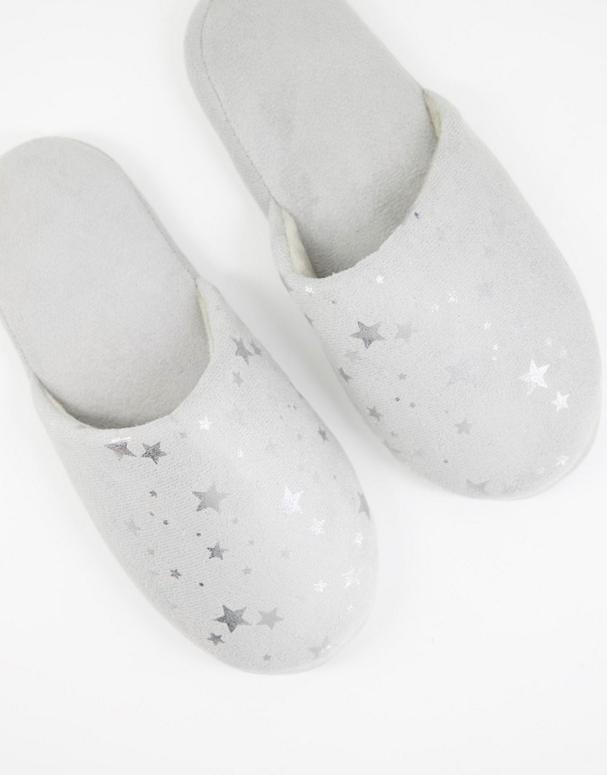 Accessorize Fluffy Slipper In Gray With Star Detail