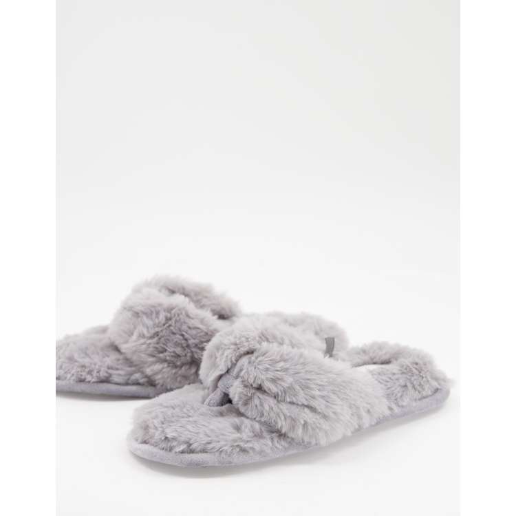 Accessorize fluffy thong slippers in grey ASOS