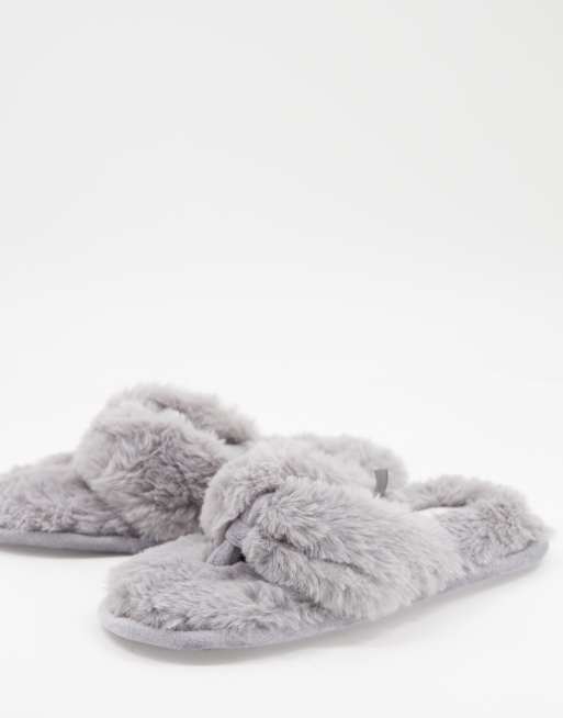 Accessorize fluffy thong slippers in grey ASOS