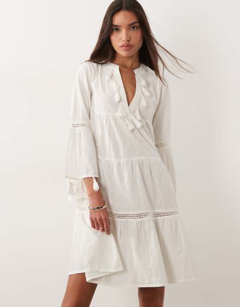 Accessorize flute sleeve kaftan dress in ivory - view 1