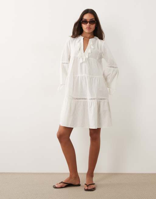 Accessorize flute sleeve kaftan dress in ivory, 3 of 4