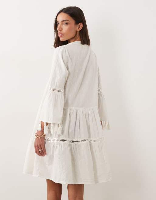 Accessorize flute sleeve kaftan dress in ivory, 4 of 4