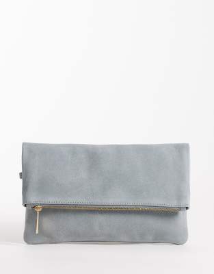 foldover suede clutch purse in blue